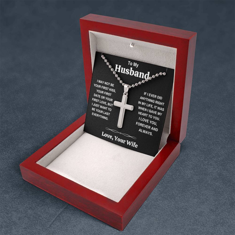 TO MY HUSBAND MY HEART BLACK CROSS NECKLACE GIFT SET (BALL CHAIN) - ON CLOUD NINE GIFTS