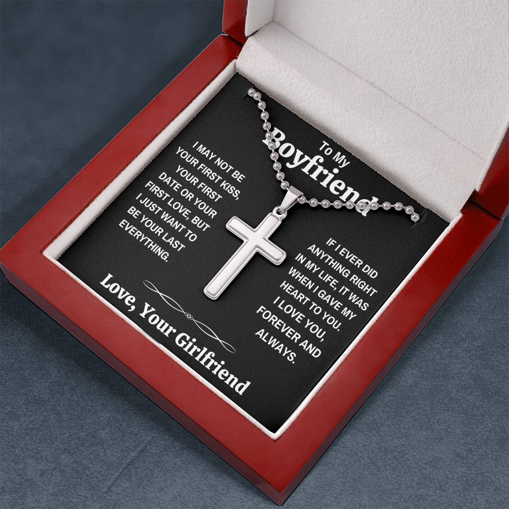TO MY BOYFRIEND MY HEART BLACK CROSS NECKLACE GIFT SET (BALL CHAIN) - ON CLOUD NINE GIFTS