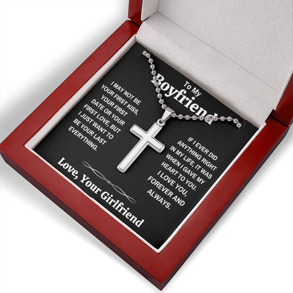 TO MY BOYFRIEND MY HEART BLACK CROSS NECKLACE GIFT SET (BALL CHAIN) - ON CLOUD NINE GIFTS