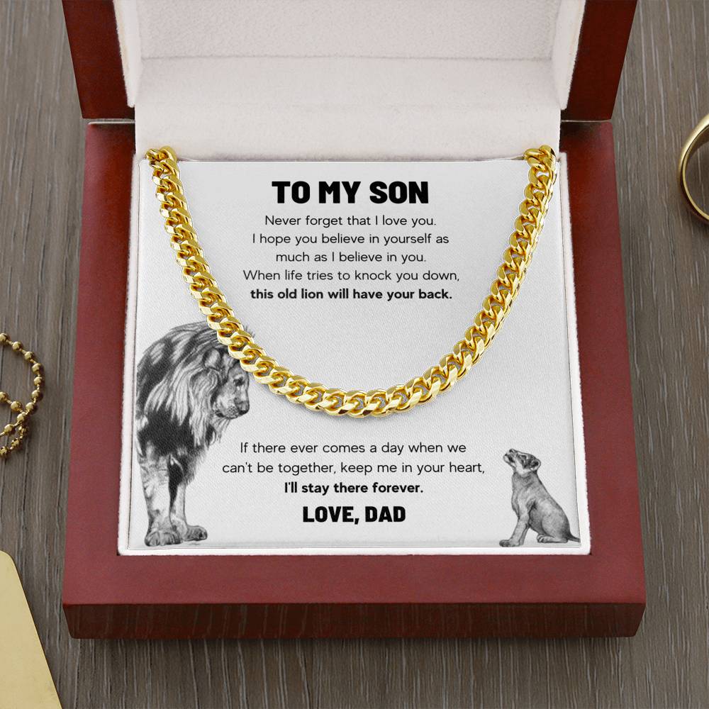 TO MY SON THIS OLD LION LINK CHAIN NECKLACE GIFT SET - ON CLOUD NINE GIFTS