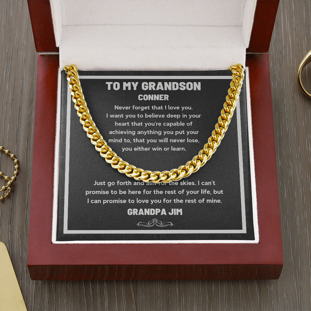 TO MY GRANDSON PERSONALIZED CUBAN LINK CHAIN NECKLACE GIFT SET - ON CLOUD NINE GIFTS