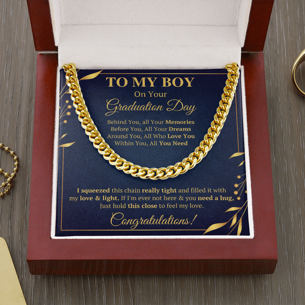 GRADUATION DAY SQUEEZED CUBAN LINK CHAIN GIFT SET - ON CLOUD NINE GIFTS