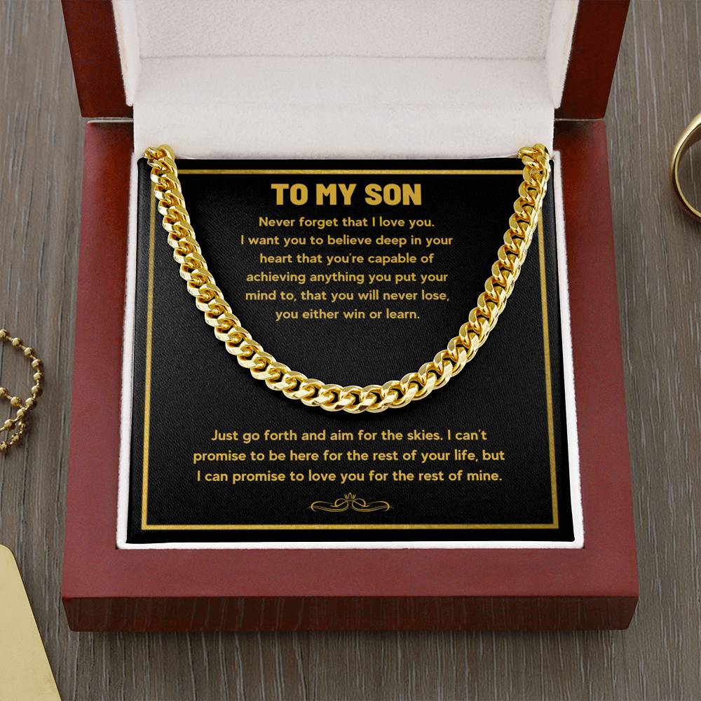 TO MY SON AIM FOR THE SKIES CUBAN LINK CHAIN NECKLACE GIFT SET - ON CLOUD NINE GIFTS