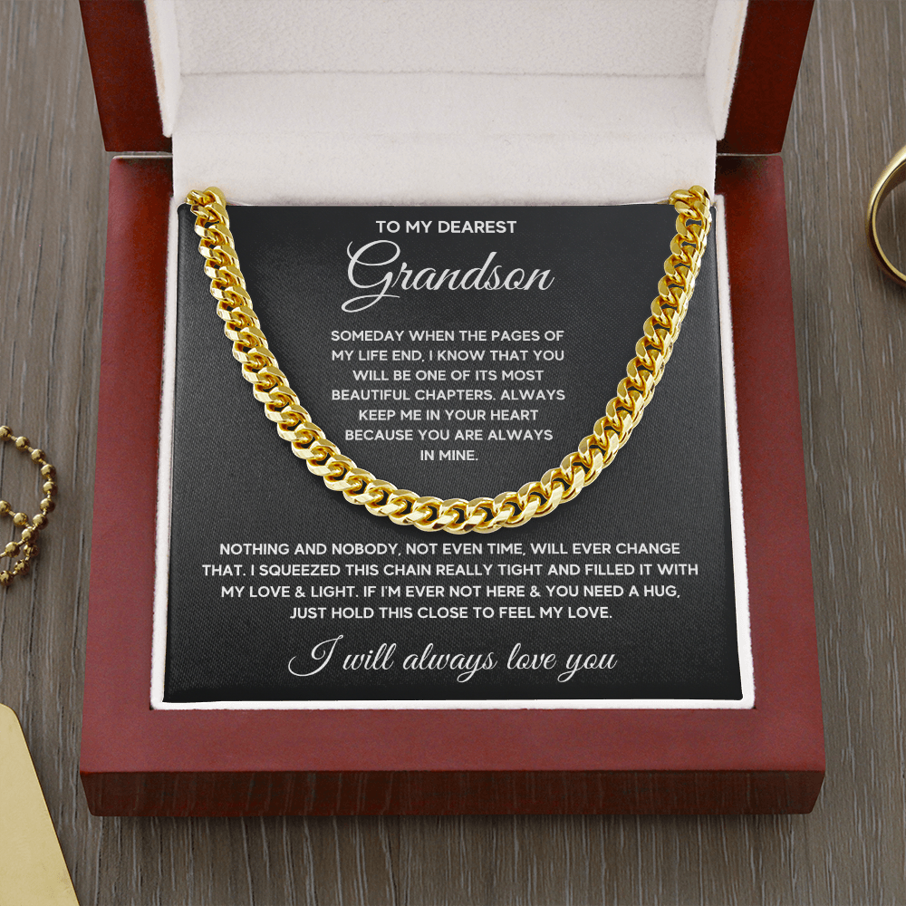 Gifts from grandma to grandson graduation gift Cuban Link Chain Necklace for my grandson with message card and gift box - ON CLOUD NINE GIFTS