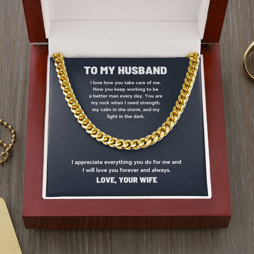 TO MY HUSBAND LIGHT IN THE DARK CUBAN LINK CHAIN NECKLACE GIFT SET - ON CLOUD NINE GIFTS