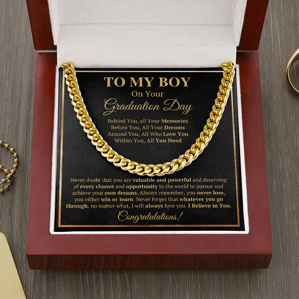 GRADUATION DAY BELIEVE CUBAN LINK CHAIN GIFT SET - ON CLOUD NINE GIFTS