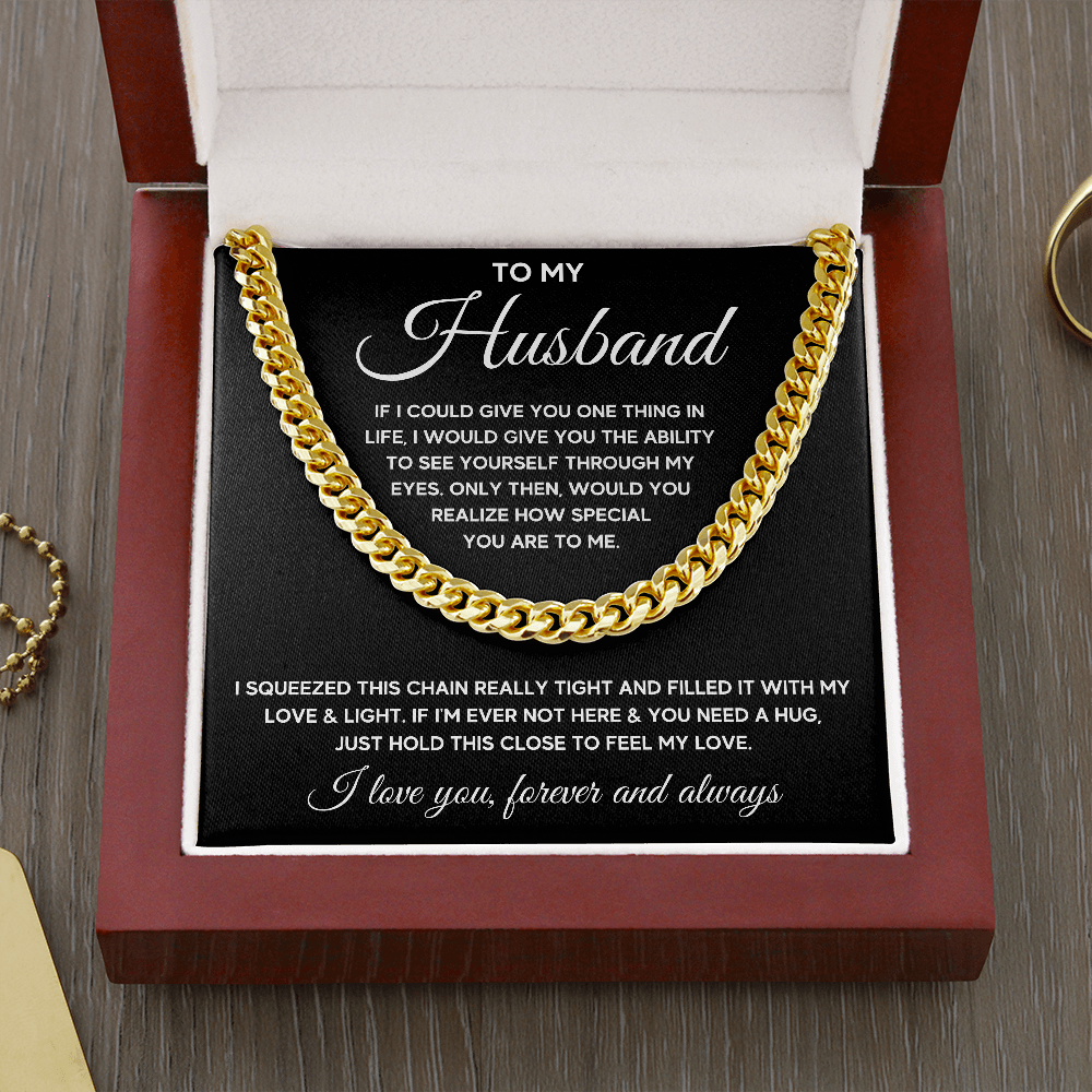 TO MY HUSBAND EYES SQUEEZED CUBAN LINK CHAIN - ON CLOUD NINE GIFTS
