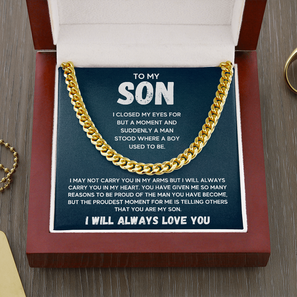 TO MY SON REASONS CUBAN LINK CHAIN NECKLACE GIFT SET - ON CLOUD NINE GIFTS