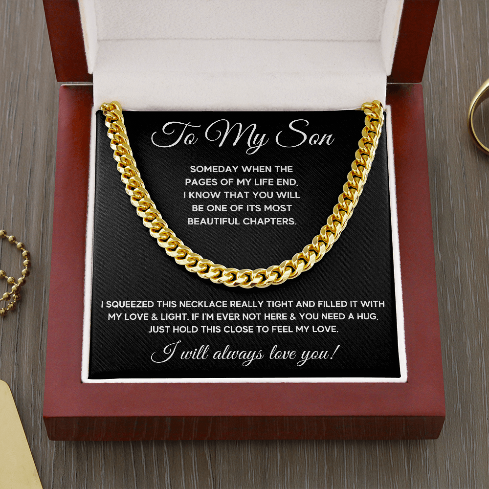 TO MY SON CHAPTERS SQUEEZED CUBAN LINK CHAIN GIFT SET - ON CLOUD NINE GIFTS