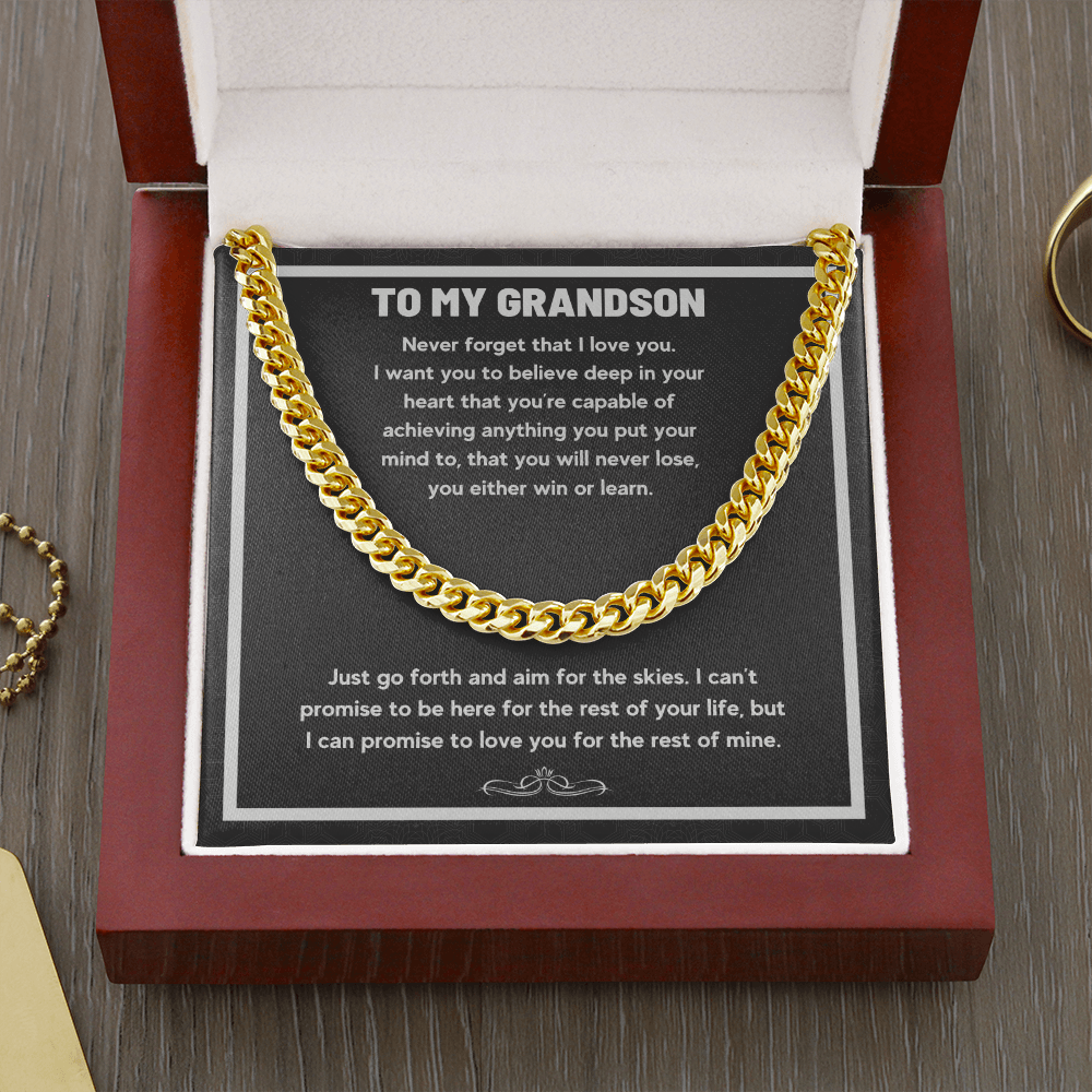 Gifts from grandma to grandson graduation gift Cuban Link Chain Necklace for my grandson with message card and gift box - ON CLOUD NINE GIFTS