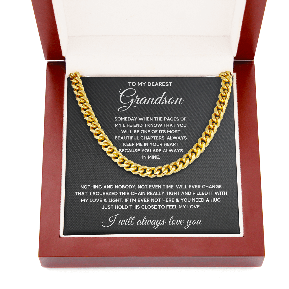 TO MY GRANDSON CHAPTERS SQUEEZED CUBAN LINK CHAIN - ON CLOUD NINE GIFTS