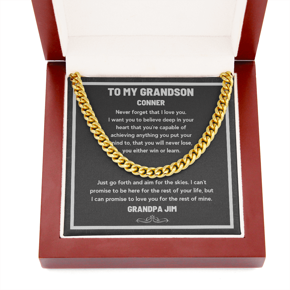 TO MY GRANDSON PERSONALIZED CUBAN LINK CHAIN NECKLACE GIFT SET - ON CLOUD NINE GIFTS
