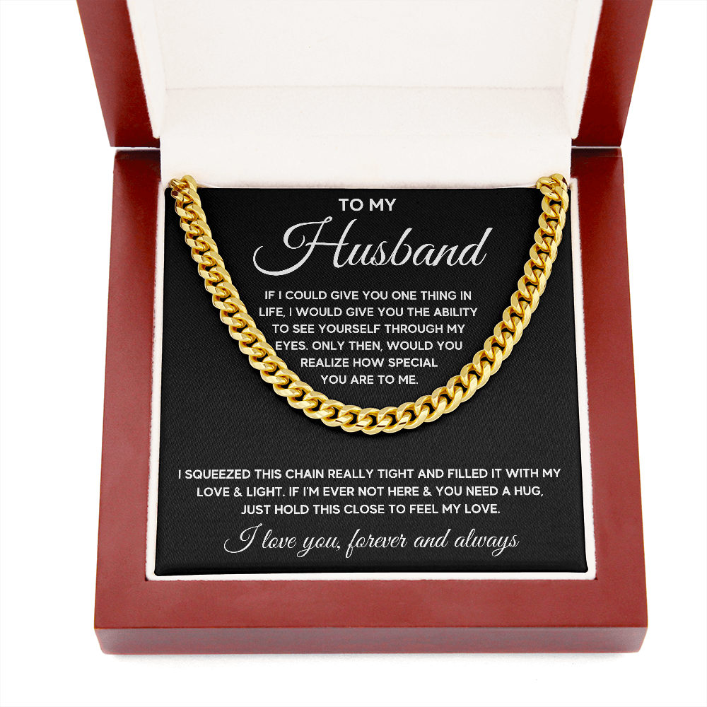TO MY HUSBAND EYES SQUEEZED CUBAN LINK CHAIN - ON CLOUD NINE GIFTS