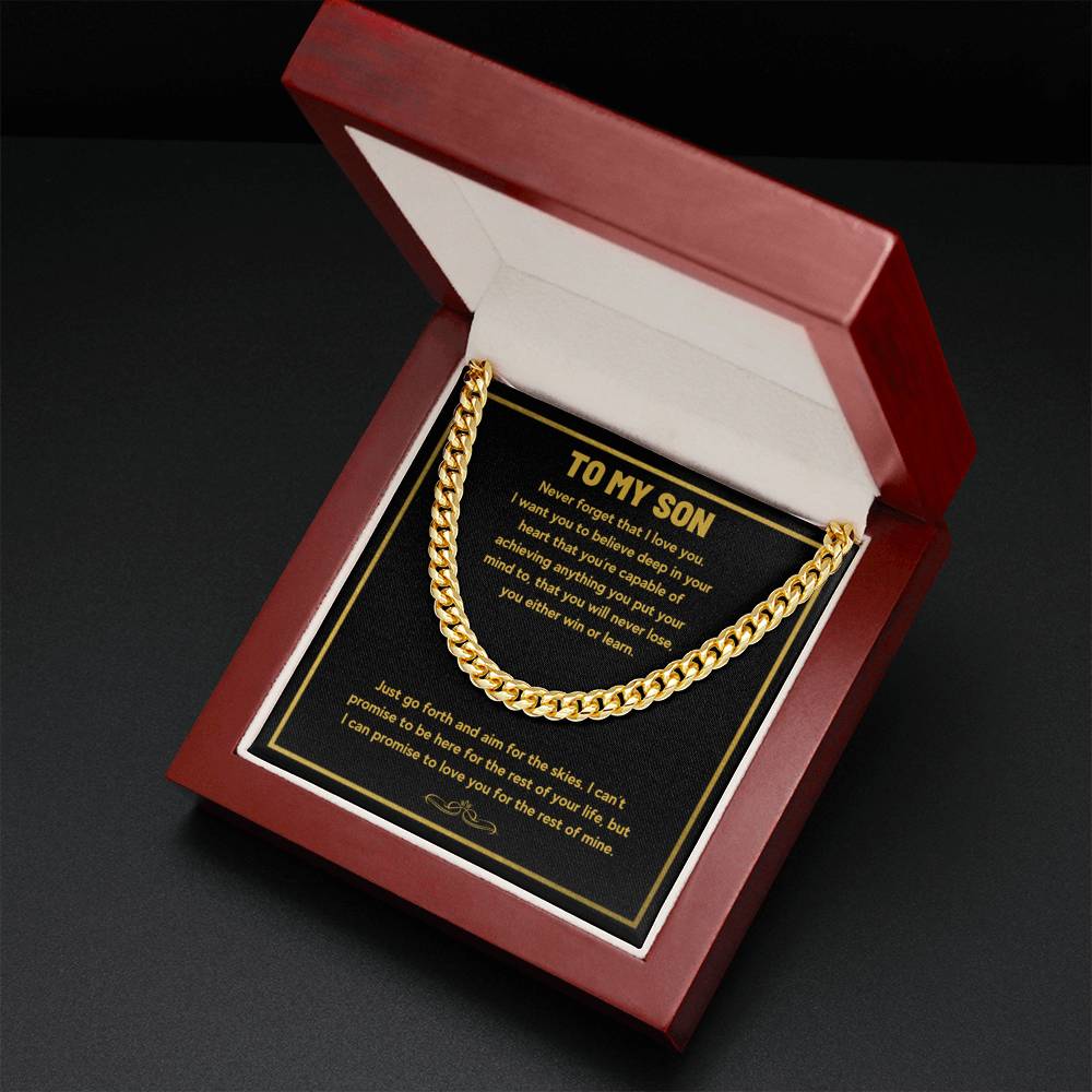 TO MY SON AIM FOR THE SKIES CUBAN LINK CHAIN NECKLACE GIFT SET - ON CLOUD NINE GIFTS
