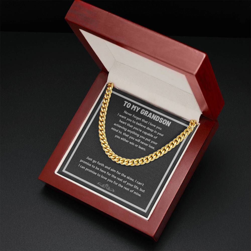 TO MY GRANDSON AIM FOR THE SKIES CUBAN LINK CHAIN NECKLACE GIFT SET - ON CLOUD NINE GIFTS