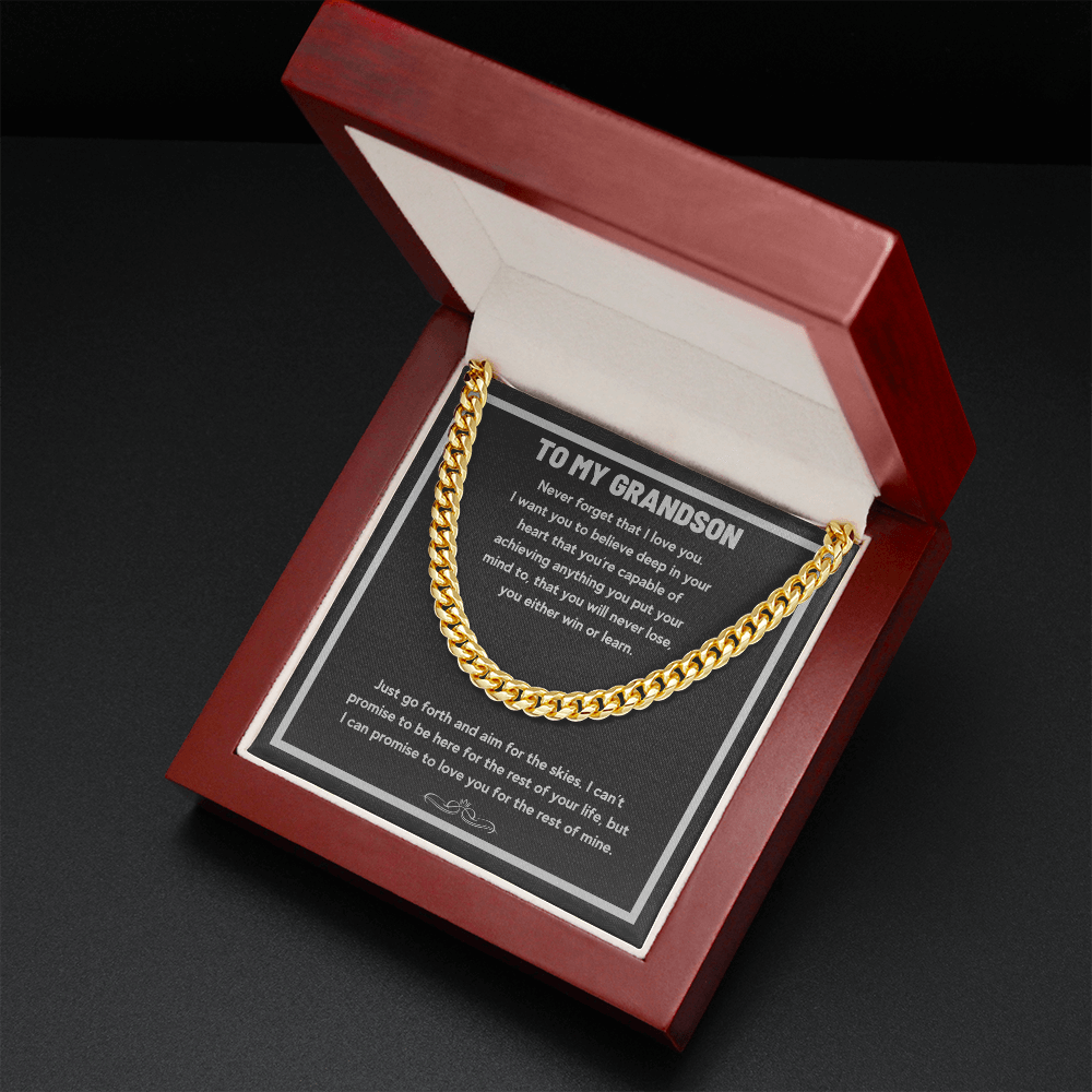 Gifts from grandma to grandson graduation gift Cuban Link Chain Necklace for my grandson with message card and gift box - ON CLOUD NINE GIFTS
