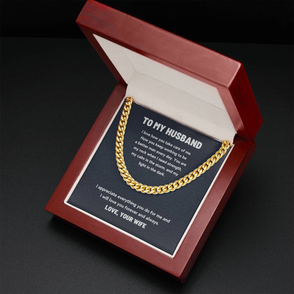 TO MY HUSBAND LIGHT IN THE DARK CUBAN LINK CHAIN NECKLACE GIFT SET - ON CLOUD NINE GIFTS