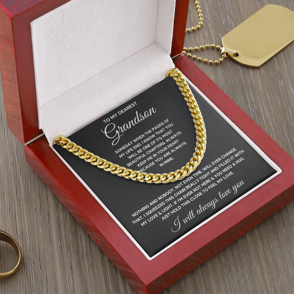 TO MY GRANDSON CHAPTERS SQUEEZED CUBAN LINK CHAIN - ON CLOUD NINE GIFTS