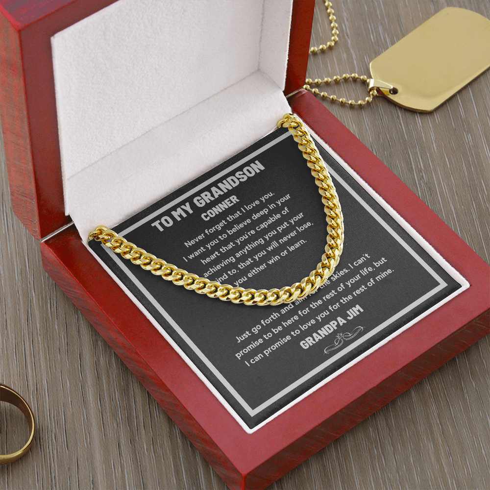 TO MY GRANDSON PERSONALIZED CUBAN LINK CHAIN NECKLACE GIFT SET - ON CLOUD NINE GIFTS