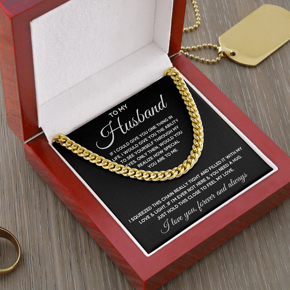 TO MY HUSBAND EYES SQUEEZED CUBAN LINK CHAIN - ON CLOUD NINE GIFTS