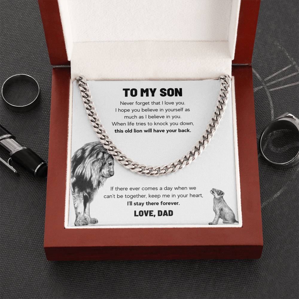 TO MY SON THIS OLD LION LINK CHAIN NECKLACE GIFT SET - ON CLOUD NINE GIFTS
