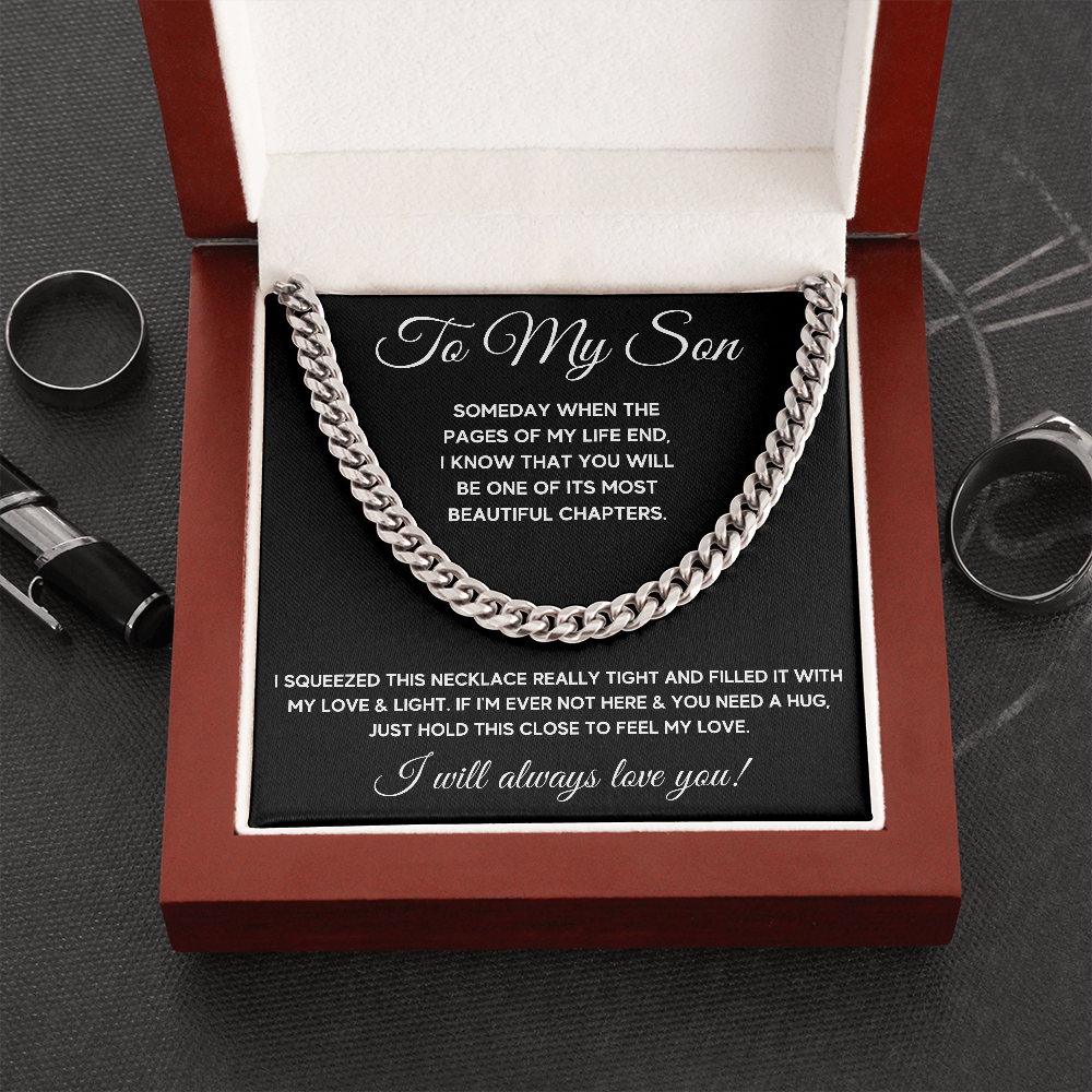 TO MY SON CHAPTERS SQUEEZED CUBAN LINK CHAIN GIFT SET - ON CLOUD NINE GIFTS