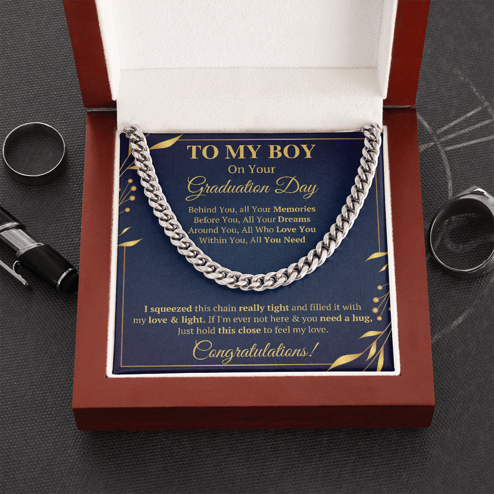 GRADUATION DAY SQUEEZED CUBAN LINK CHAIN GIFT SET - ON CLOUD NINE GIFTS
