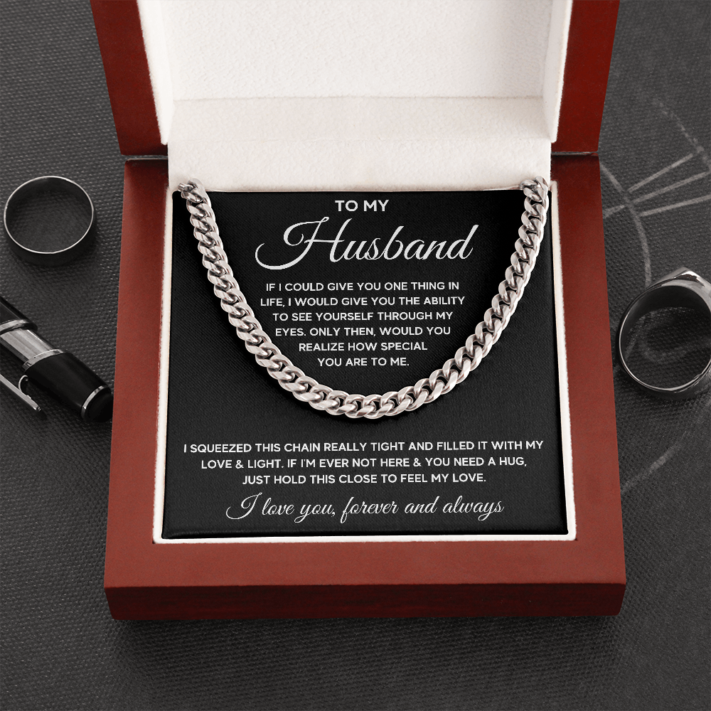 TO MY HUSBAND EYES SQUEEZED CUBAN LINK CHAIN - ON CLOUD NINE GIFTS