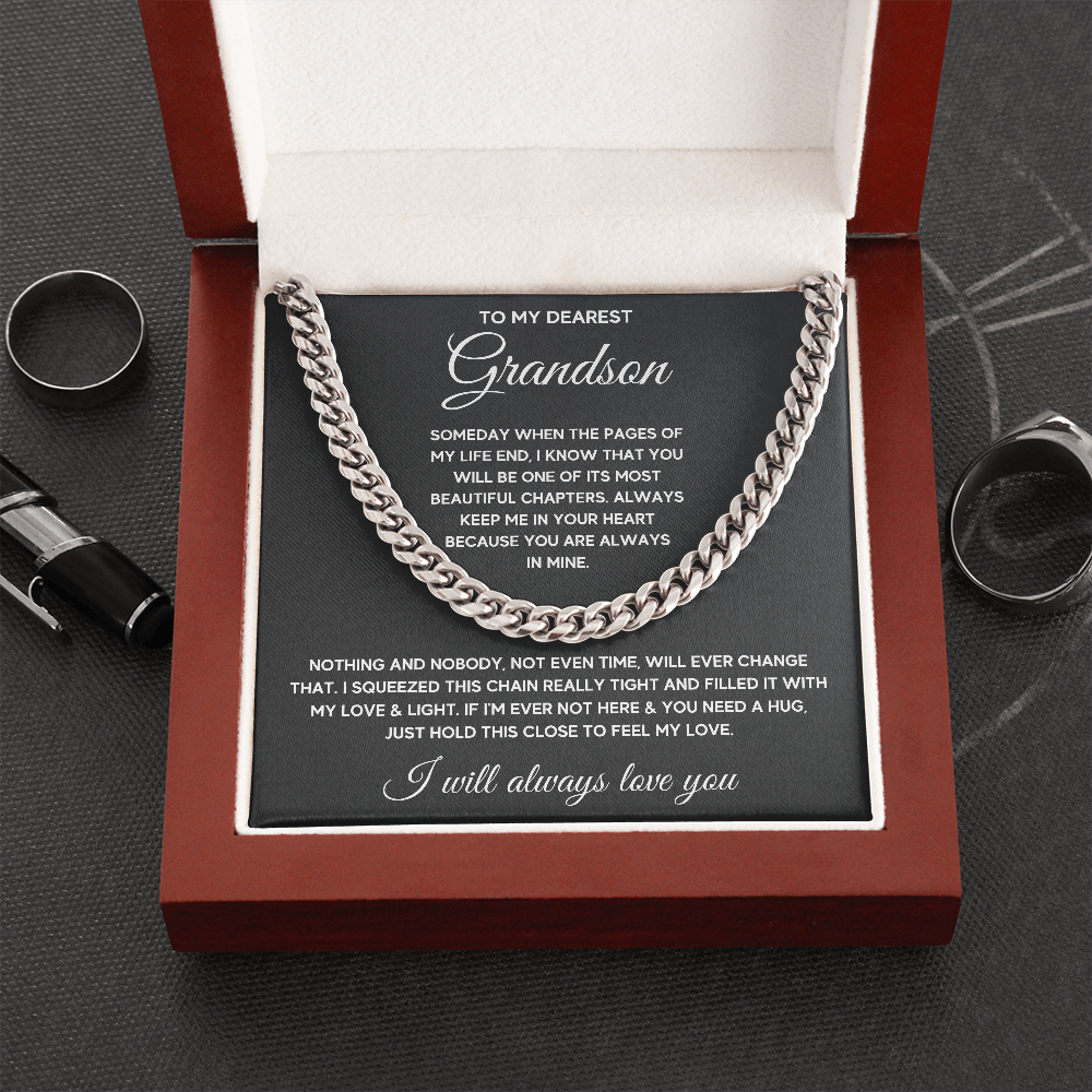 TO MY GRANDSON CHAPTERS SQUEEZED CUBAN LINK CHAIN - ON CLOUD NINE GIFTS