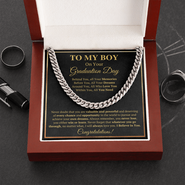 Graduation gifts for him 2022 Son Grandson class of 2022 college graduation Cuban Link Chain necklace with message card and gift box - ON CLOUD NINE GIFTS
