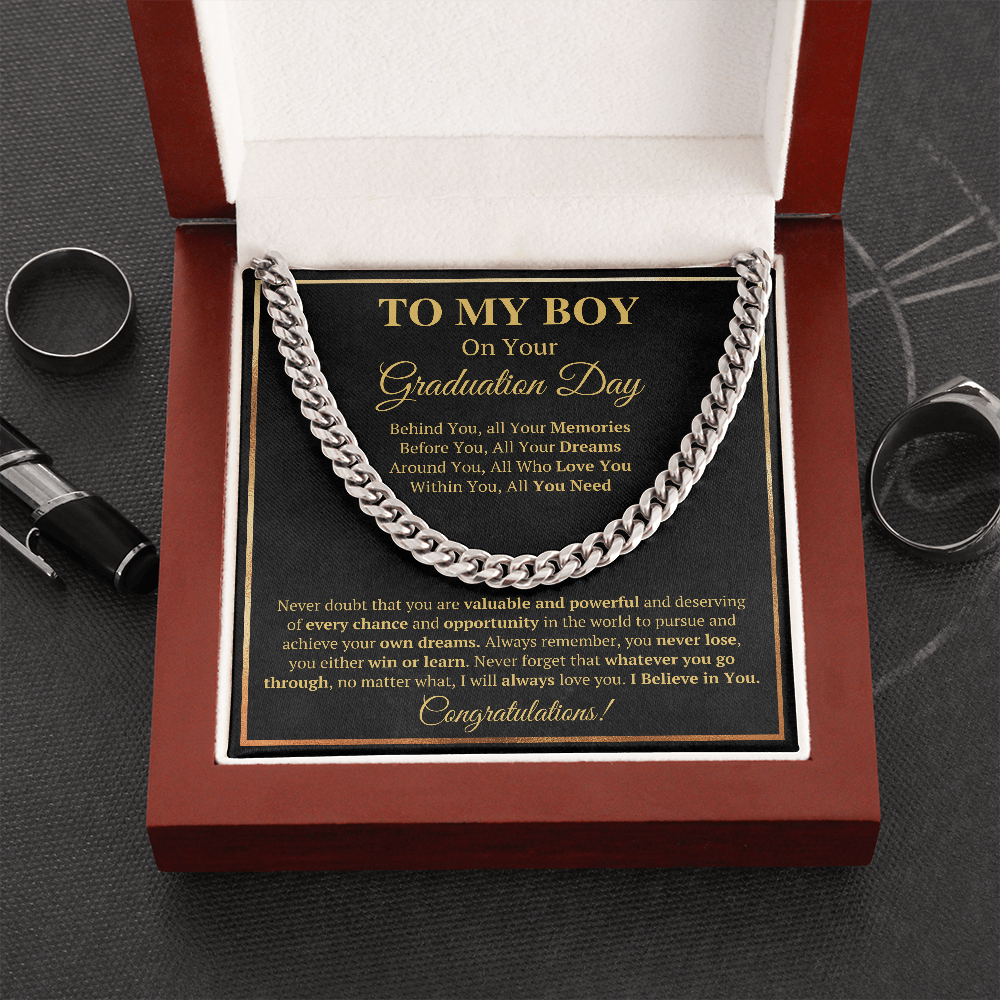 GRADUATION DAY BELIEVE CUBAN LINK CHAIN GIFT SET - ON CLOUD NINE GIFTS