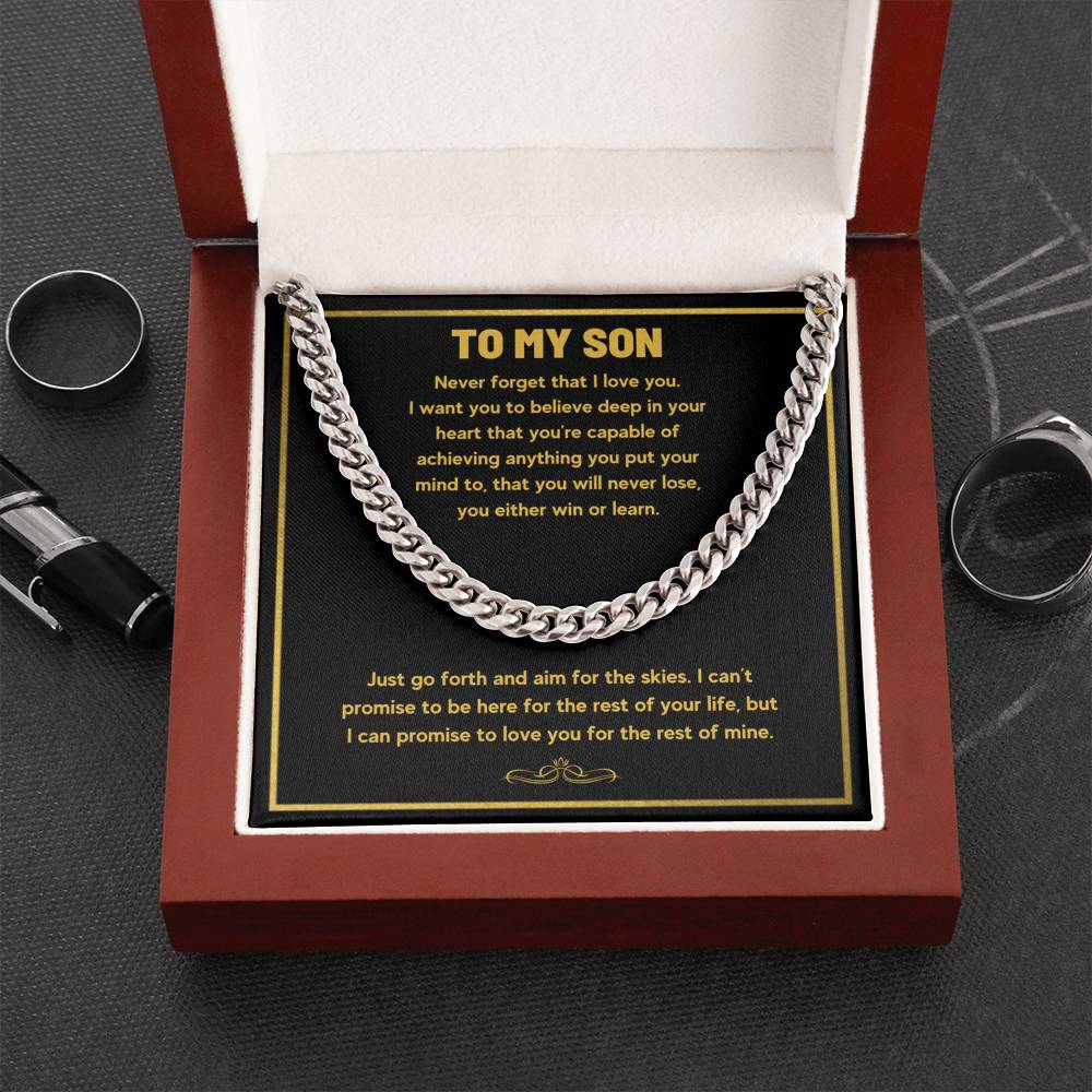 TO MY SON AIM FOR THE SKIES CUBAN LINK CHAIN NECKLACE GIFT SET - ON CLOUD NINE GIFTS