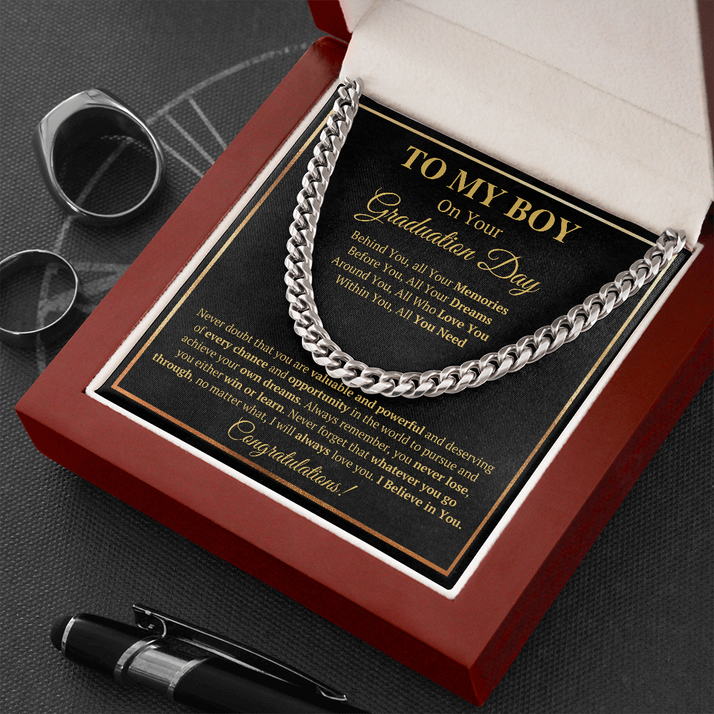 GRADUATION DAY BELIEVE CUBAN LINK CHAIN GIFT SET - ON CLOUD NINE GIFTS