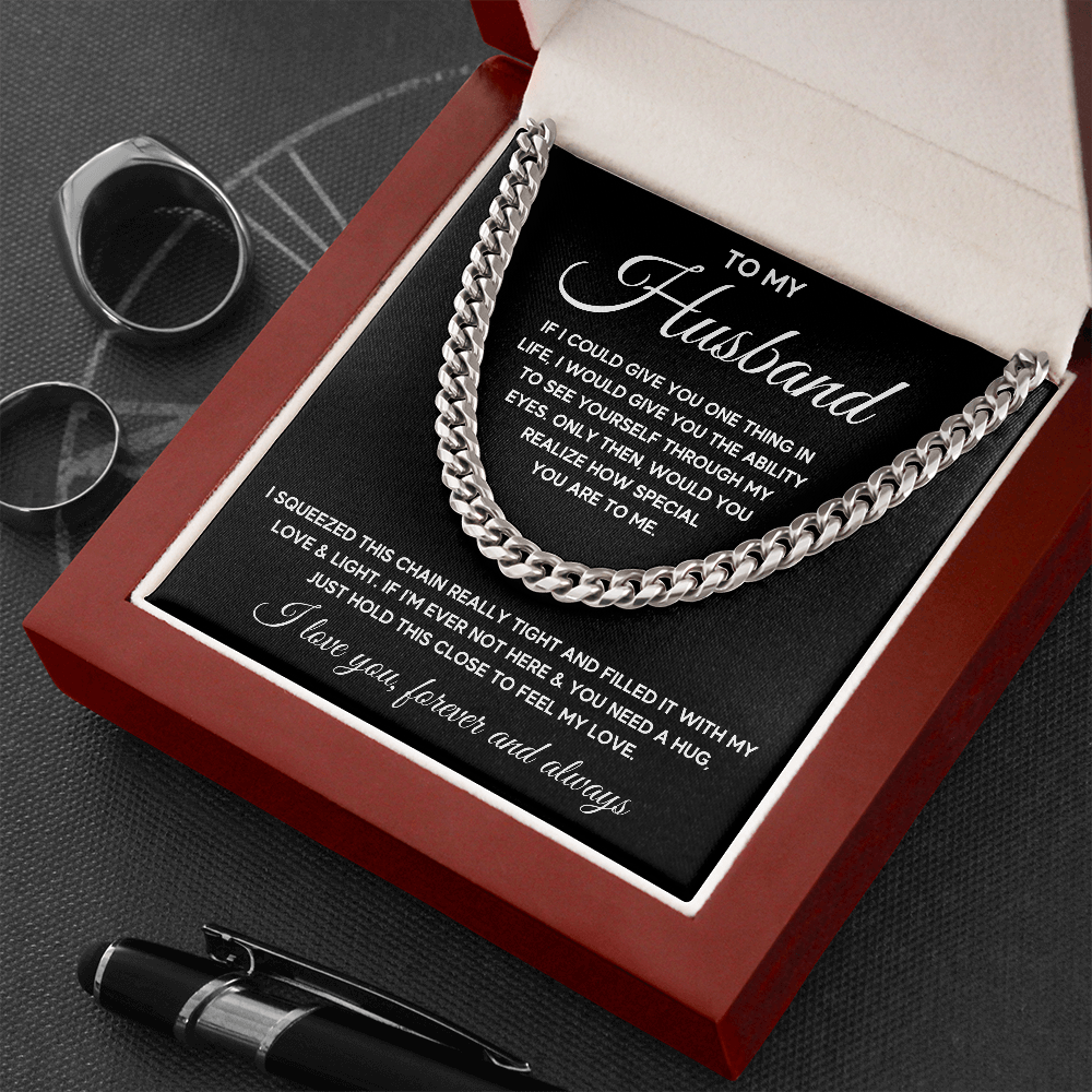 TO MY HUSBAND EYES SQUEEZED CUBAN LINK CHAIN - ON CLOUD NINE GIFTS