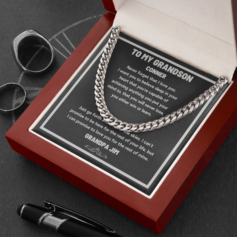 TO MY GRANDSON PERSONALIZED CUBAN LINK CHAIN NECKLACE GIFT SET - ON CLOUD NINE GIFTS