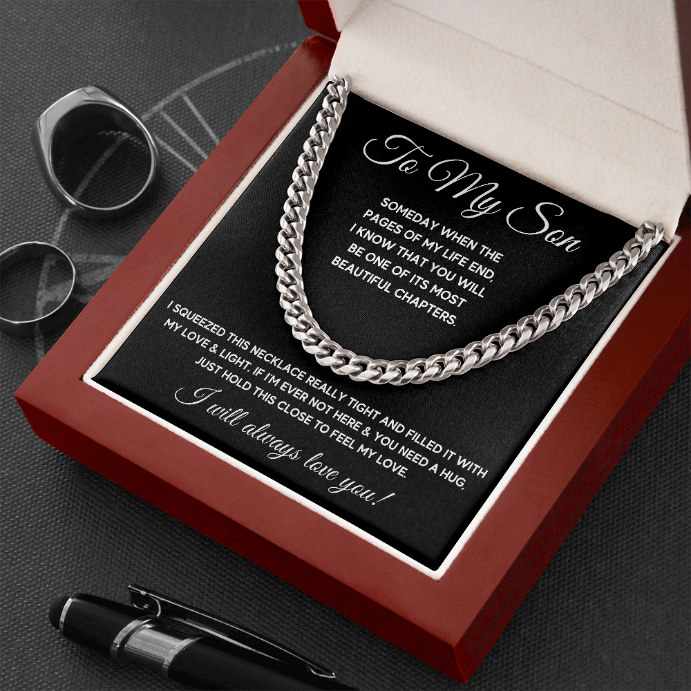 TO MY SON CHAPTERS SQUEEZED CUBAN LINK CHAIN GIFT SET - ON CLOUD NINE GIFTS