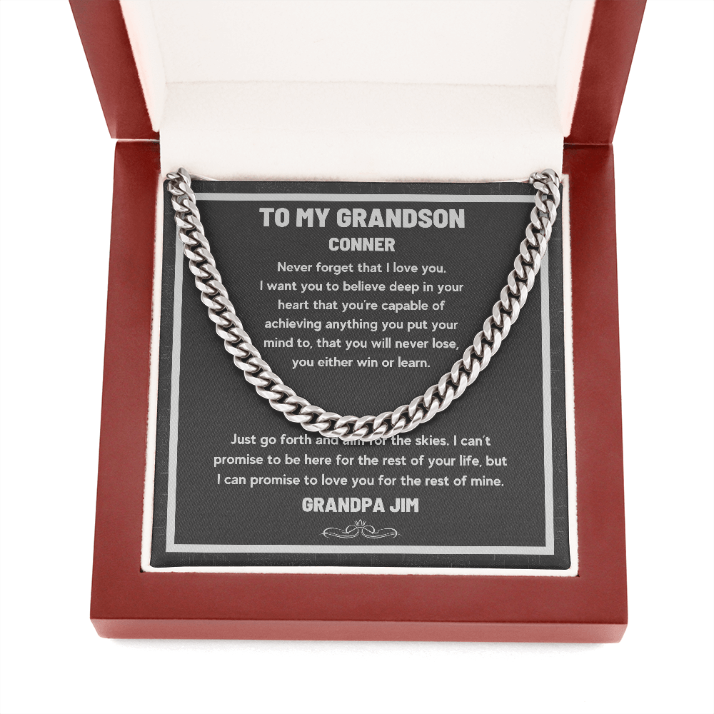 TO MY GRANDSON PERSONALIZED CUBAN LINK CHAIN NECKLACE GIFT SET - ON CLOUD NINE GIFTS