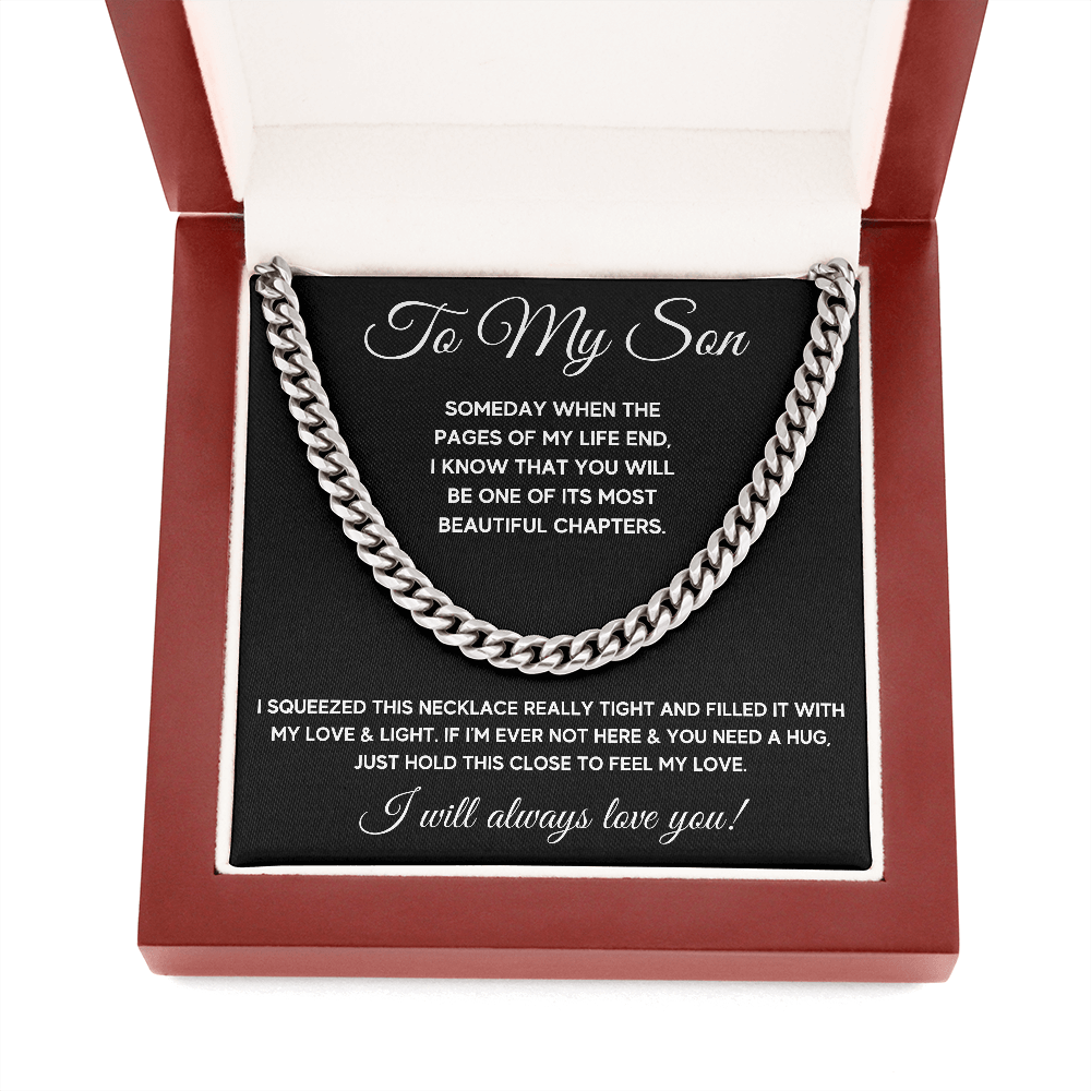TO MY SON CHAPTERS SQUEEZED CUBAN LINK CHAIN GIFT SET - ON CLOUD NINE GIFTS