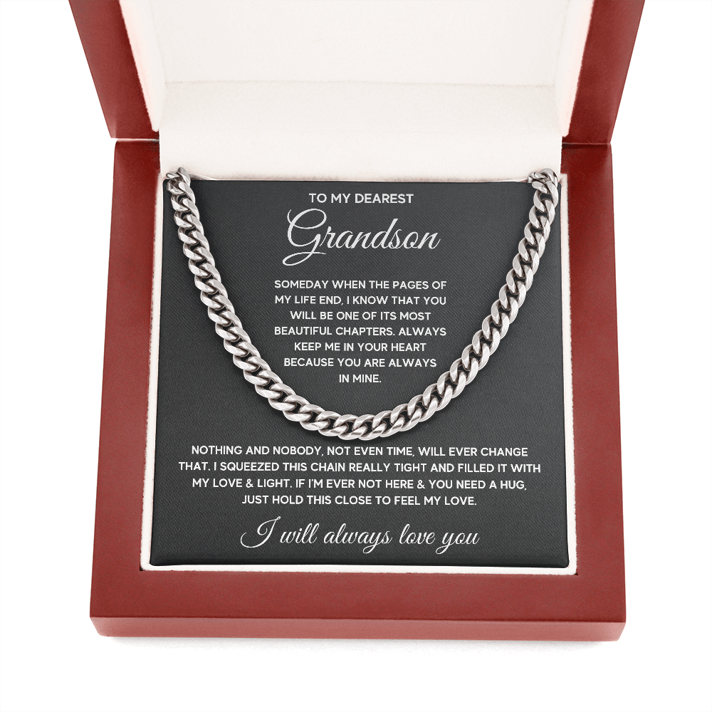 TO MY GRANDSON CHAPTERS SQUEEZED CUBAN LINK CHAIN - ON CLOUD NINE GIFTS