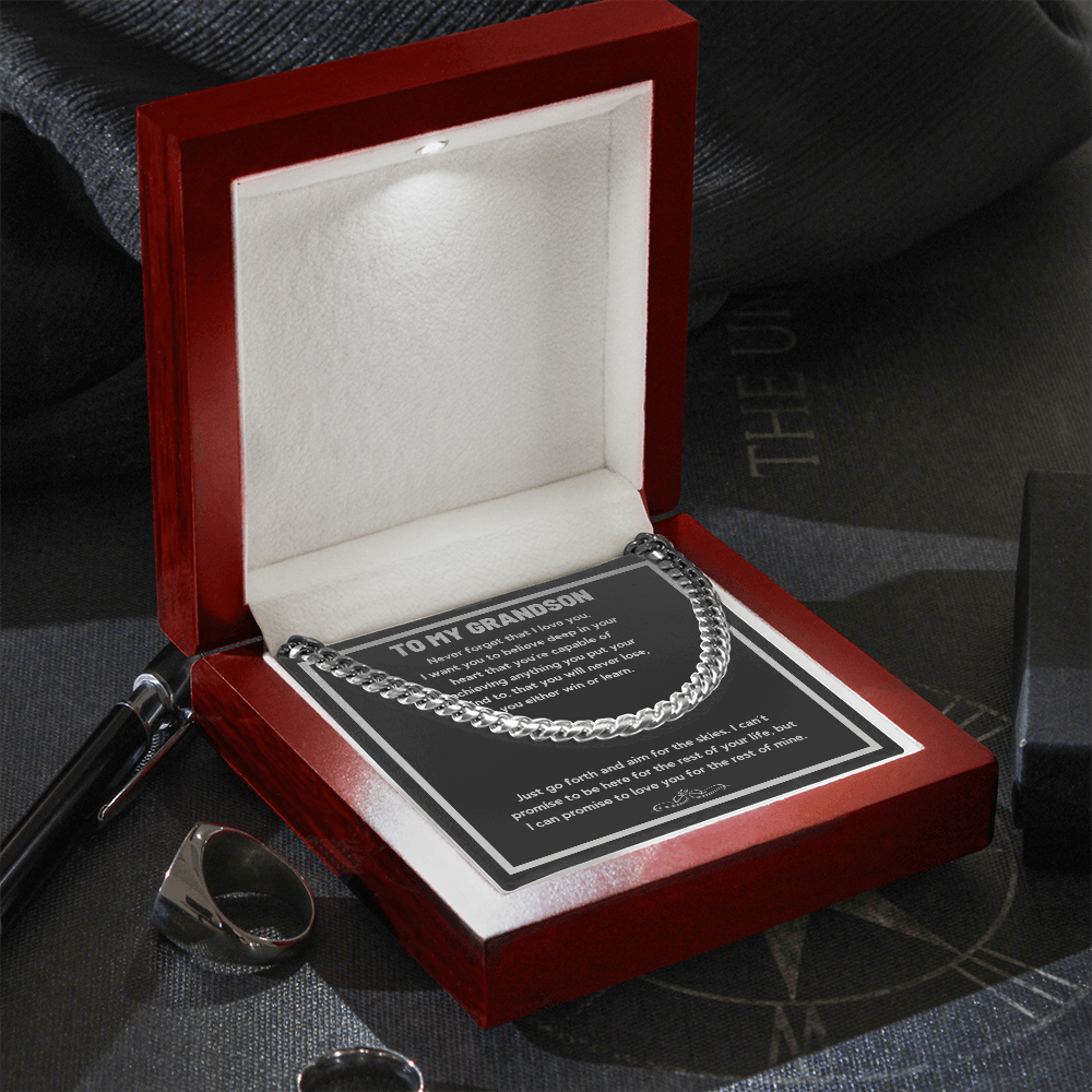 Gifts from grandma to grandson graduation gift Cuban Link Chain Necklace for my grandson with message card and gift box - ON CLOUD NINE GIFTS