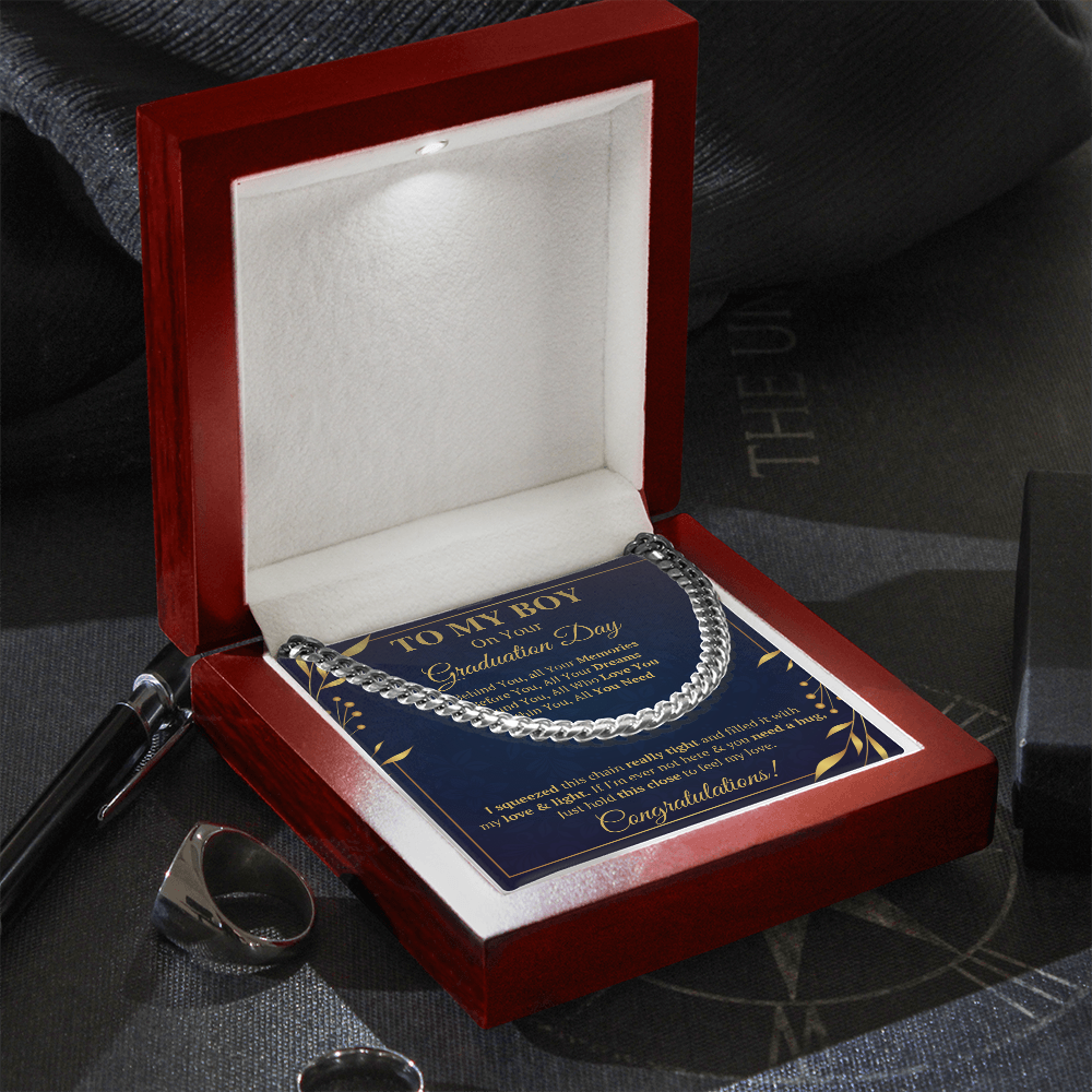 Graduation Gifts For Him 2022 College Graduation Necklace For My Son Grandson Cuban Link Chain Necklace with Message Card and Gift Box - ON CLOUD NINE GIFTS