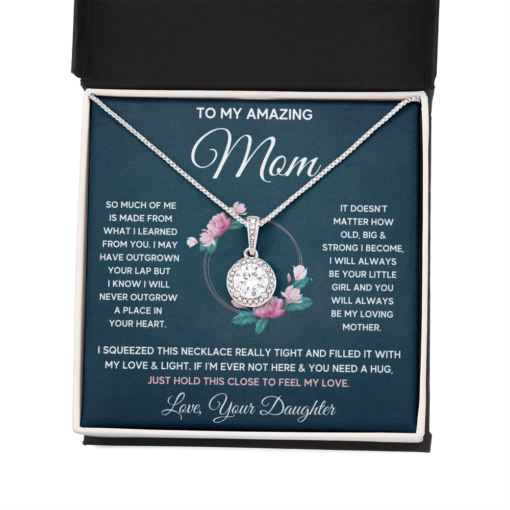 Mother birthday gift from daughter on Mothers Day Heart Pendant Eternal Necklace I Love You Mom Gifts with Message Card and Gift Box - ON CLOUD NINE GIFTS