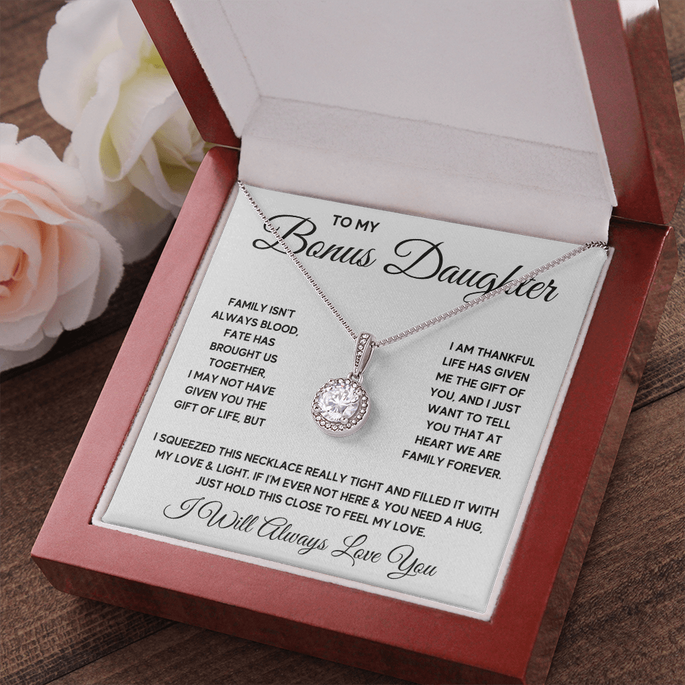 To my bonus daughter necklace, bonus daughter necklace from stepdad, step daughter necklace, step daughter from mom - ON CLOUD NINE GIFTS