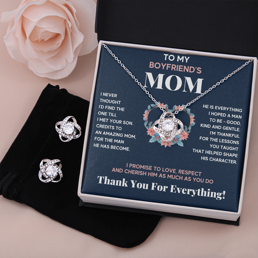 BOYFRIENDS MOM LOVE KNOT NECKLACE AND EARRINGS GIFT SET - ON CLOUD NINE GIFTS