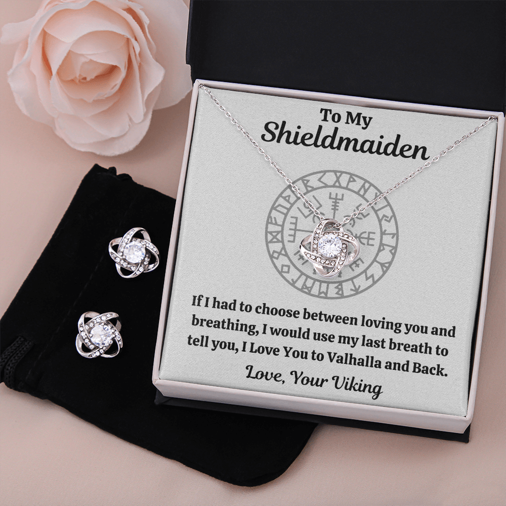 TO MY SHIELDMAIDEN BREATHING LOVE KNOT NECKLACE AND EARRINGS GIFT SET - ON CLOUD NINE GIFTS