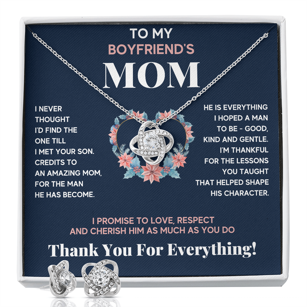 BOYFRIENDS MOM LOVE KNOT NECKLACE AND EARRINGS GIFT SET - ON CLOUD NINE GIFTS