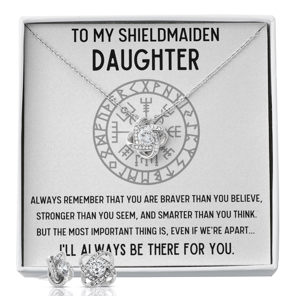 TO MY SHIELDMAIDEN DAUGHTER BRAVER LOVE KNOT NECKLACE AND EARRINGS GIFT SET - ON CLOUD NINE GIFTS