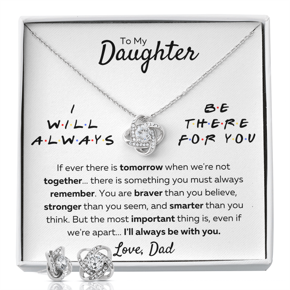 DAUGHTER FROM DAD FRIENDS LOVE KNOT NECKLACE AND EARRINGS - ON CLOUD NINE GIFTS