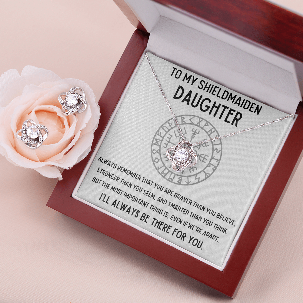TO MY SHIELDMAIDEN DAUGHTER BRAVER LOVE KNOT NECKLACE AND EARRINGS GIFT SET - ON CLOUD NINE GIFTS