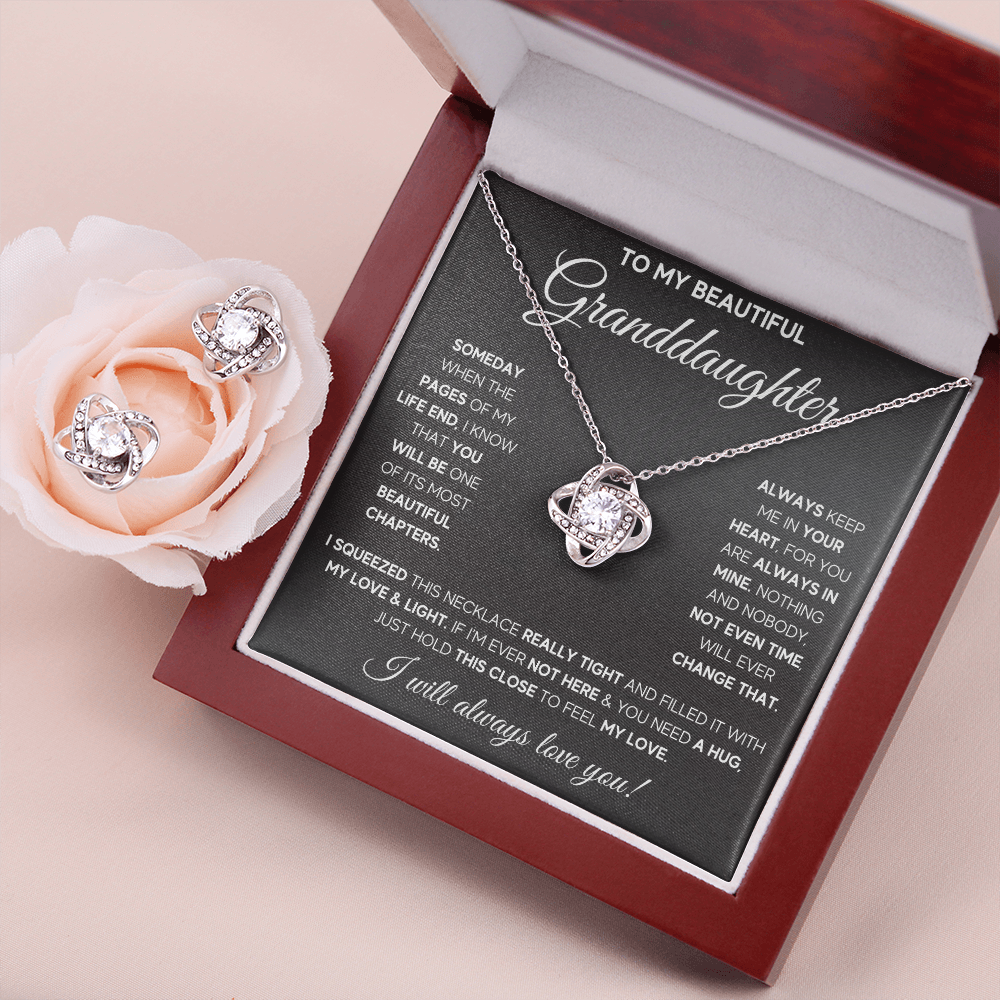 Granddaughter GD CZ Cross LOVE KNOT NECKLACE AND EARRINGS GIFT SET - ON CLOUD NINE GIFTS